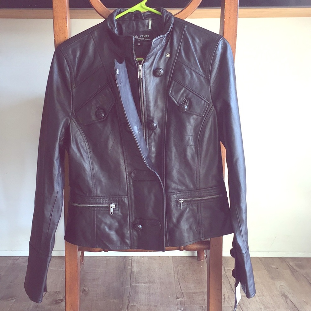 Black Rivet Military Motorcycle Jacket